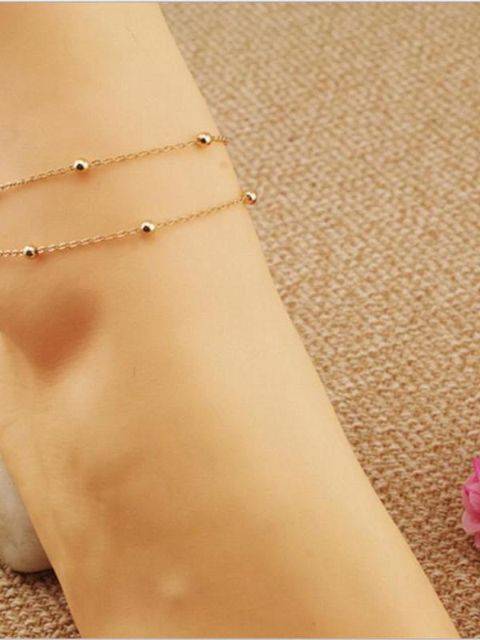 Fashion Charm Chain Bead Double Layer Anklets Jewelry Gold Body Jewelry In 2 Color