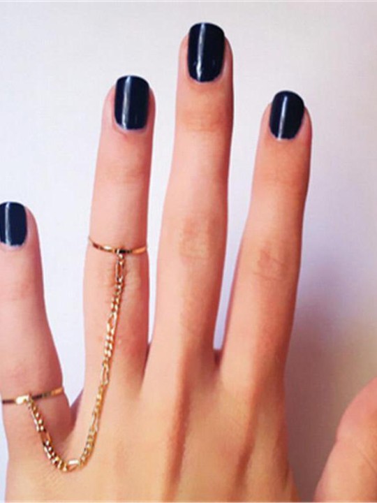 Anillo de dedo de cadena de oro doble punky polaco de las mujeres de la moda alta