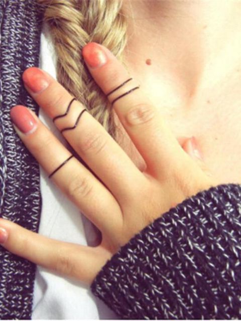 Women Fashion 5 Pcs High Polish 'V' Ring Joint Ring Set In 3 Color