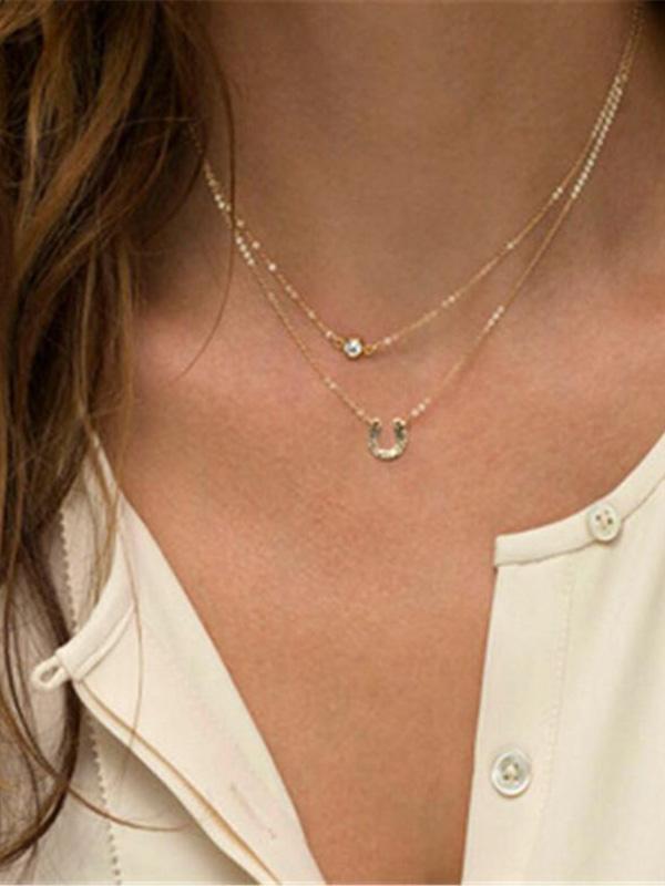 Kvinnamode söta gyllene kristall korta lager med flera lager med &quot;U&quot; hänge