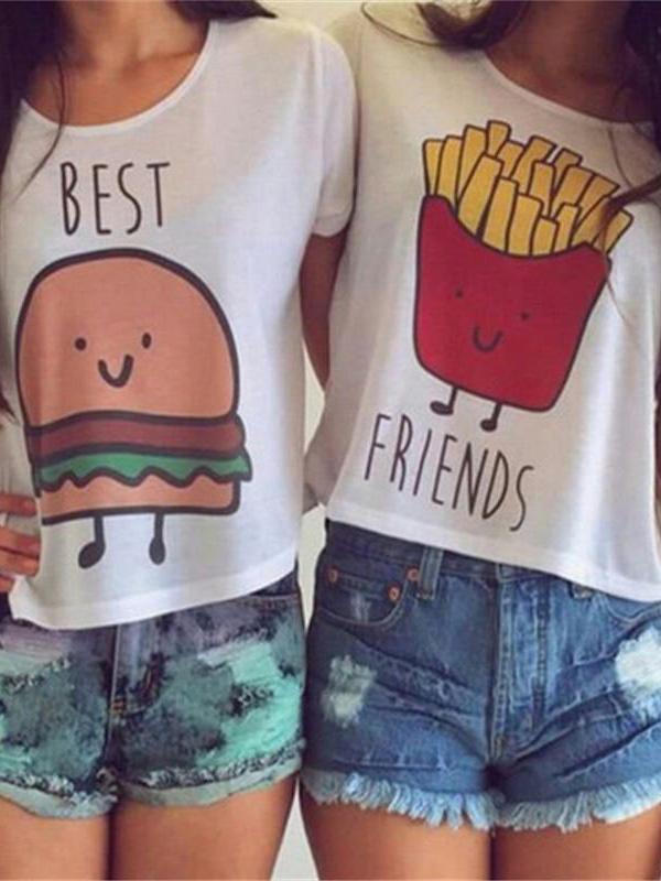 Hot Fashion 3D Digital Cartoon Hamburger Best Friends Imprimir sin mangas chaleco delgado Tank Crop Top T-shirt
