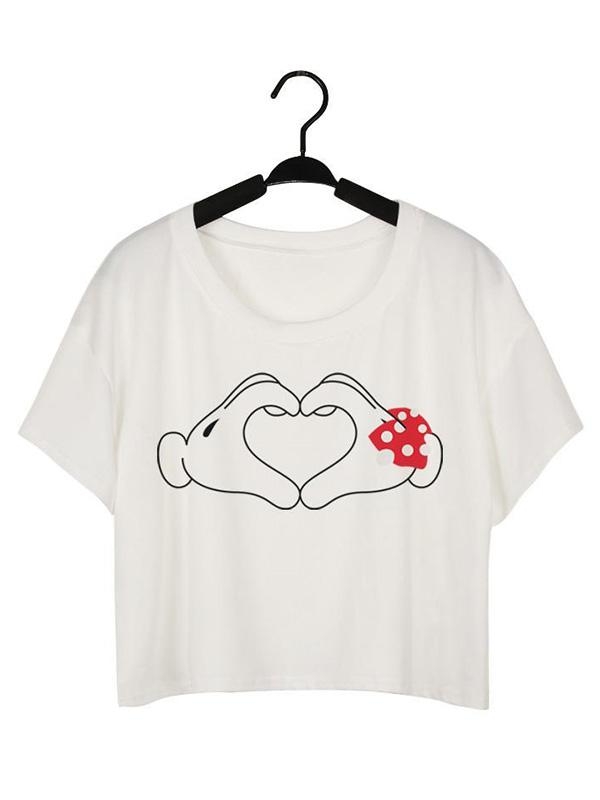 Damemode 3D Digital tegneserie Håndkærlighed Hjerteprint Ærmeløs Slim Vest Tank Crop Top T-shirt