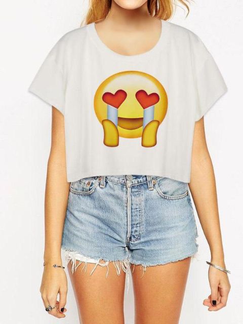 Damemode 3D Digital tegneserie Emoji Love Heart Print Ærmeløs Slim Vest Tank Crop Top T-shirt