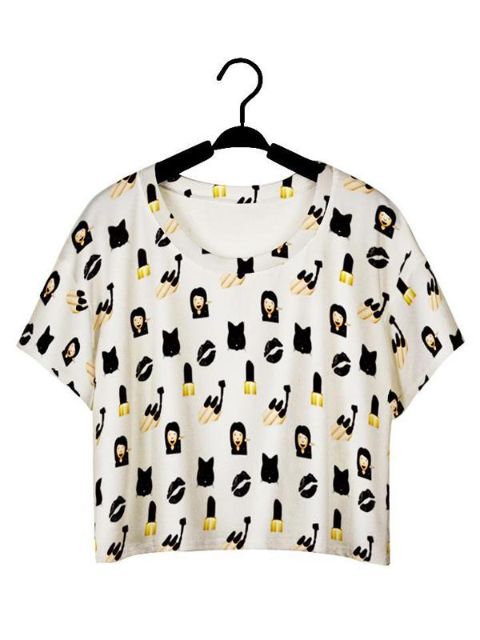 Dammodell 3D Digital tecknad söt rolig Emoji-tryck Ärmlös Slim Vest Tank Crop Top T-shirt