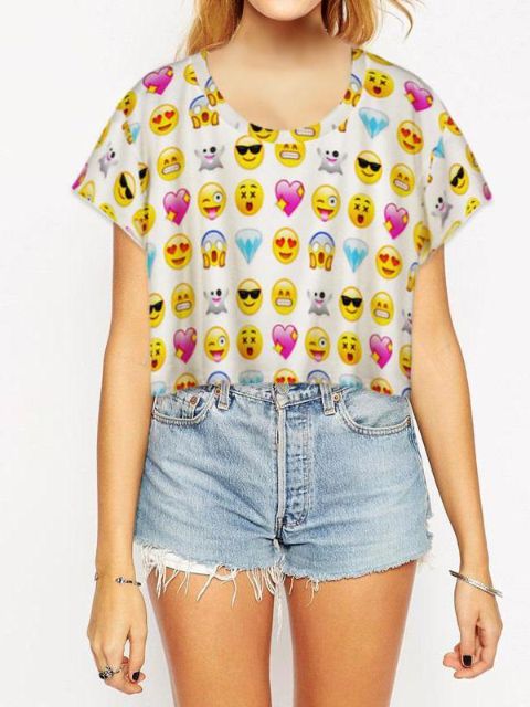 Dammodell 3D Digital tecknad söt rolig Emoji-tryck Ärmlös Slim Vest Tank Crop Top T-shirt
