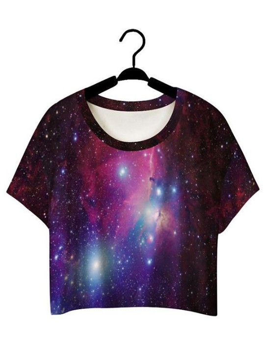 Mode féminine 3D numérique Beaut Galaxy imprimer sans manches mince gilet débardeur haut court T-shirt