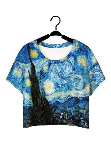 Pönk Stíll 3D Stafrænt Prent Tíska Næturútsýni Ermalaus Slim Vest Tank Tank Crop Top