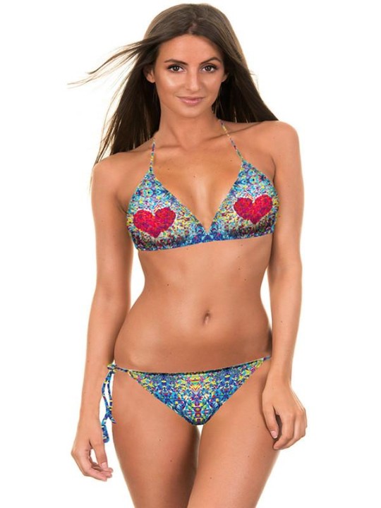 Hjerteprintet bikinisæt med aftagelig polstring badedragt Biquini kvinder badetøj badedragt