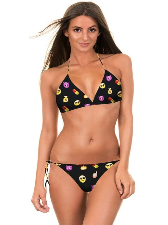Emoji Printed Bikini Set con traje de baño extraíble de acolchado Biquini Women Swimwears traje de baño