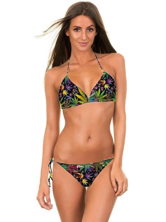 Bladtrykt bikinisæt med aftagelig polstring badedragt Biquini kvinder badetøj badedragt