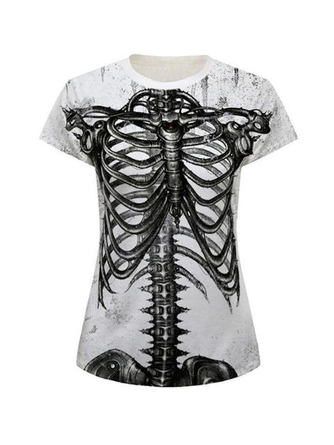 T-shirt décontracté à col rond et à motif imprimé à rayons X pour femmes (noir)