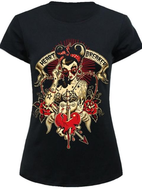 Naisten muoti seksikkäät topit Prinsessa Retro Kauneus Digitaaliset painetut hihat Tee kesät-paidat