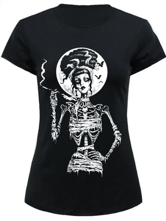 Damenmode Sexy Tops Prinzessin Zombie Beauty Digital bedruckte Ärmel T-Shirt Sommer T-Shirts