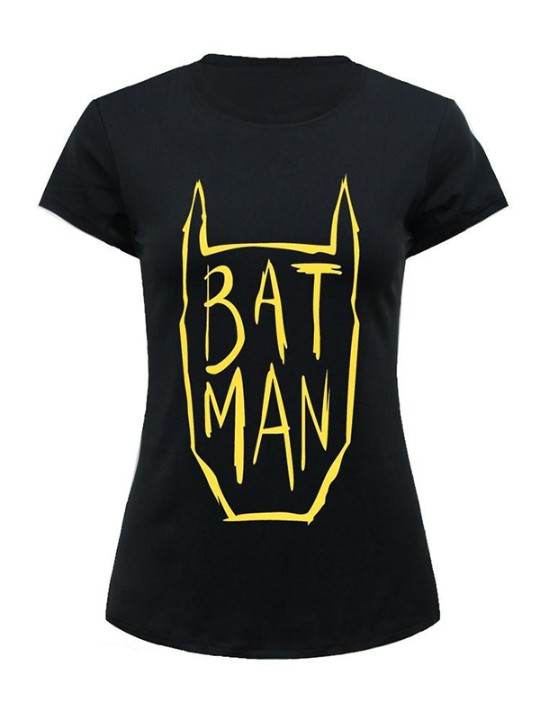 "BAT MAN" letters print women Tops Pattern O Neck Short Sleeve T-shirt