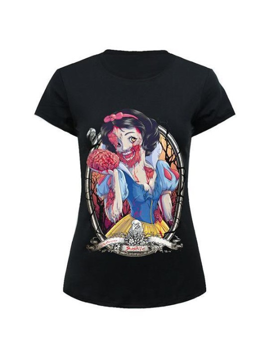 Dame toppe Zombie Snehvide mønster med rund hals Afslappet T-shirt (sort)