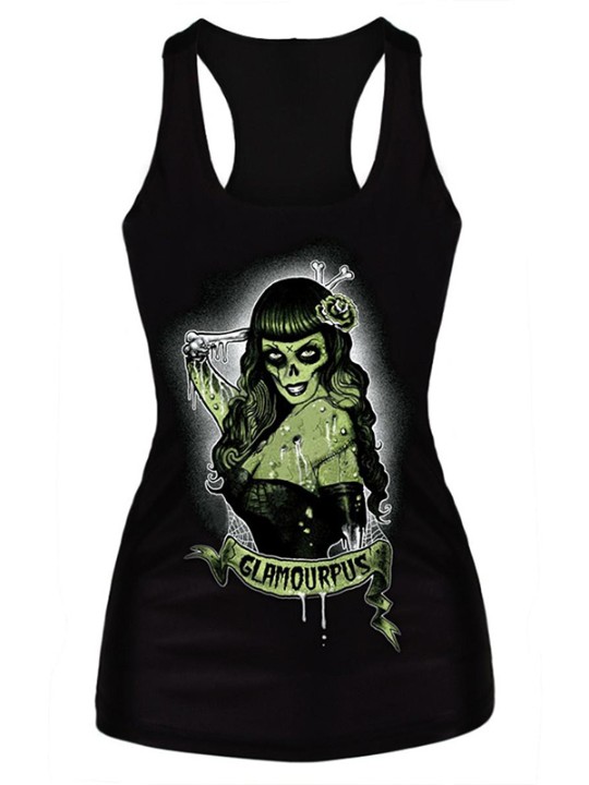 Fashion Digital Print Gothic Steampunk Theme Glamourpus Tank Top Bodysuit Clubwear