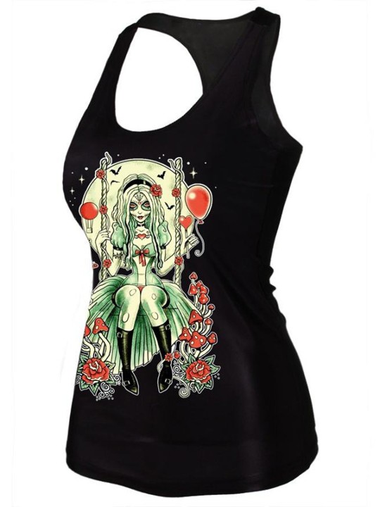 Fashion Digital Print Gothic Steampunk Thema junge Schönheit Tanktop Bodysuit Clubwear