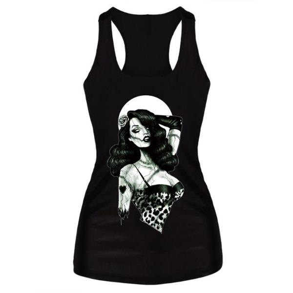 Novo Verão Impressão Digital Tanque Tops Sexy Gothic Clubwear Punk Camisole Tanques Tees Bodysuit