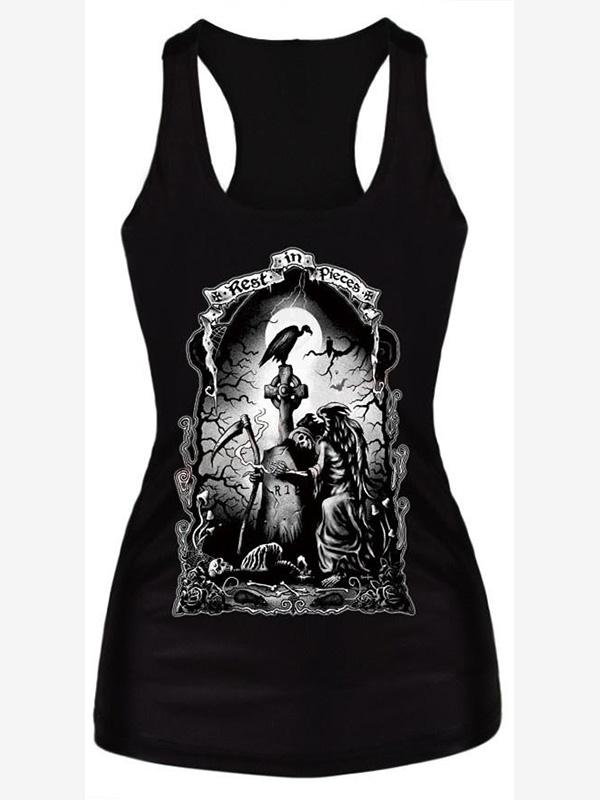 Camisetas de tirantes de estampado digital de verano nuevo Camisetas de tirantes de tirantes punk clubwear gótico sexy Tees Bodysuit