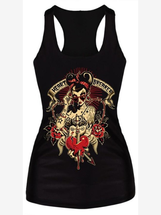 Camisetas de tirantes de estampado digital de verano nuevo Camisetas de tirantes de tirantes punk clubwear gótico sexy Tees Bodysuit