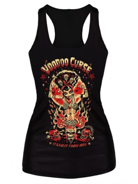 Muoti Steampunk Voodoo Curse Digital Print Gothic Tank Top Bodysuit Women Clubwear