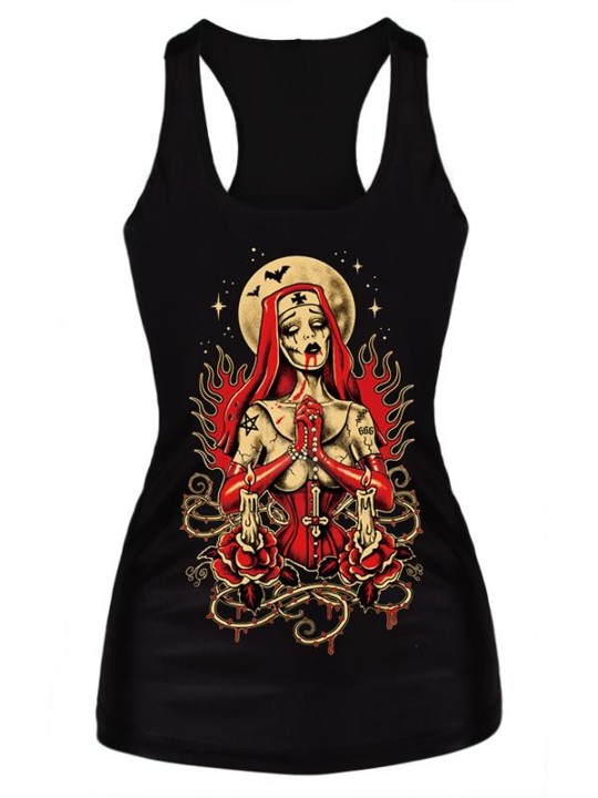 Moda Steampunk Zombie Nun Digital Imprimir Gothic Regatas Bodysuit Mulheres Clubwear