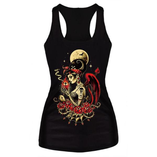 Muoti Steampunk Dark Queen Digital Print Gothic Tank Top Bodysuit Naisten klubivaatteet