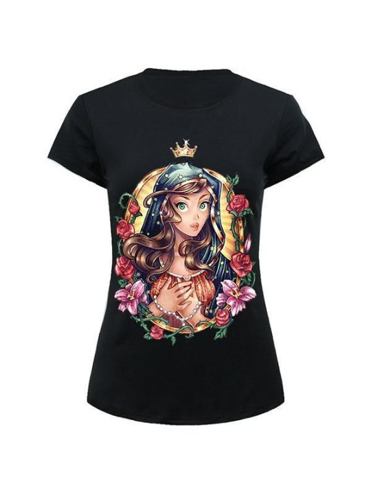 Frauen Tops Arabia Princess Printed Muster Rundhals Casual T-Shirt (Schwarz)