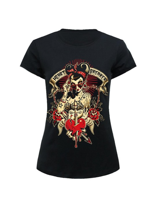 Princesa cómica do vintage imprimir mulheres Tops Padrão O Pescoço T-shirt de Manga Curta Retro Beleza