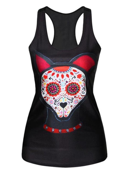 Débardeurs sans manches à imprimé numérique pour souris culte pour femmes (noir)