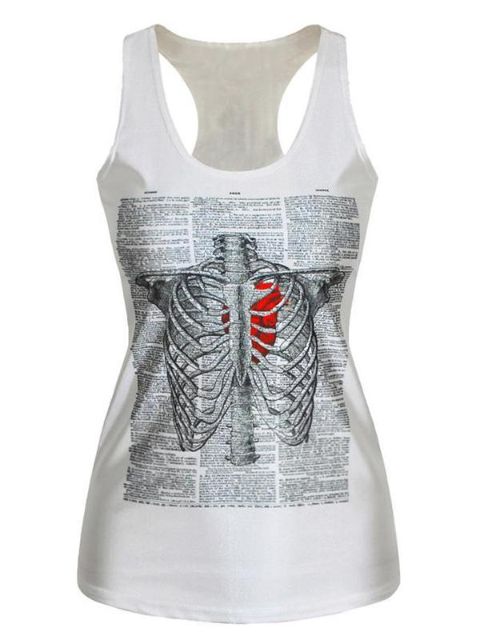 Frauen X ray Herz Digital gedruckt ärmelloses T-Shirt Weste Tank Tops (weiß)