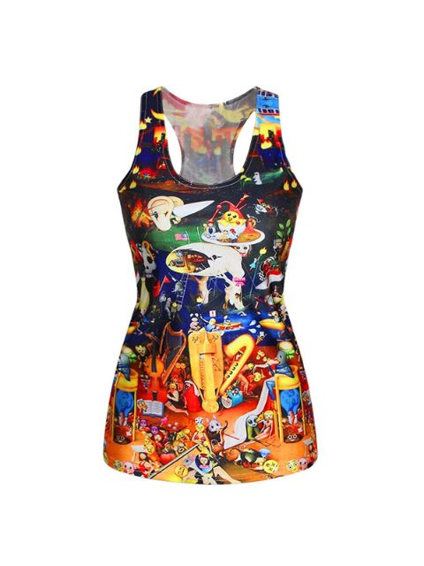 Mulheres Elegantes Gráfico Impresso T Shirt Blusas Top Gótico Colete Verão Tops Clubwear_Packii