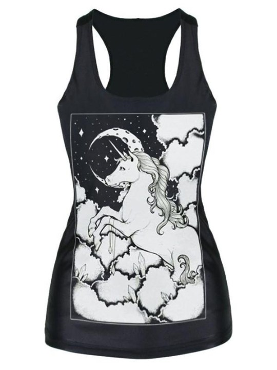 2015 Unisex 3D Digital Unicorn Cartoon Print Schlank Weste Tank T-shirt Gothic Top Clubwear