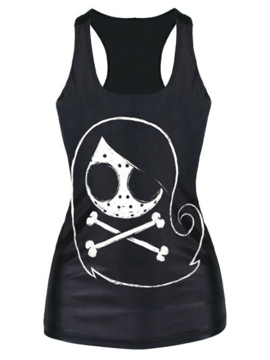 2015 Unisex 3D Digital Cartton Dead Doll Print Slim Vest Tank T-shirt Gothic Top Clubwear