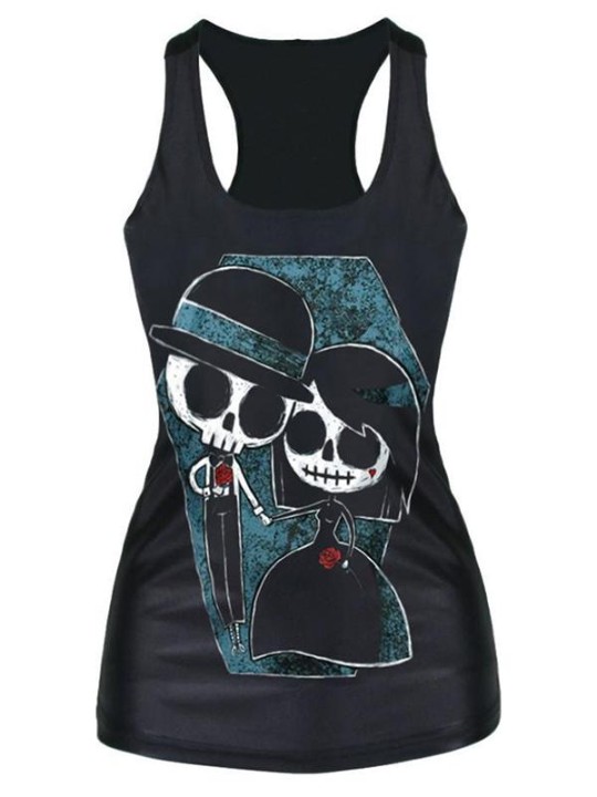 2015 Unisex 3D Cartton Digital Corpse Casal Imprimir Fino Tanque Vest Top T-shirt Gótico Top Clubwear