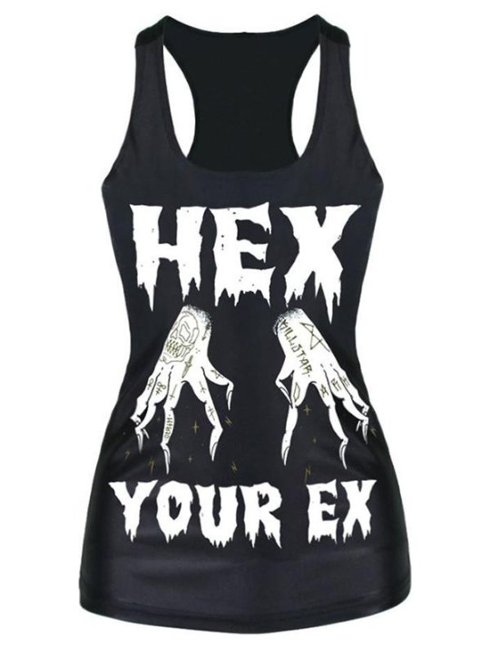 2015 Unisex 3D Digital Hex Your Ex Print Slim Vest Tank T-shirt Gothic Top Clubwear