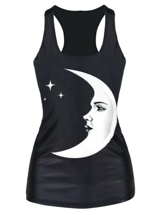 2015 Unisex 3D Digital Cartton Moon Print Slim Vest Tank -paita Gothic Top Clubwear