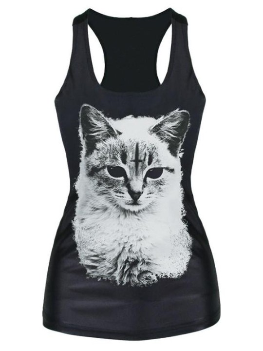 2015 Unisex 3D stafrænn Cartton Cat Print Slim Vest tankur bolur Gothic Top Clubwear
