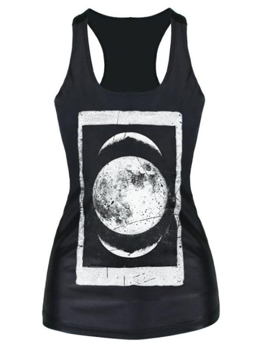2015 Unisex 3D Cartton Moon Print Slim Chaleco Camiseta sin mangas Gothic Top Clubwear