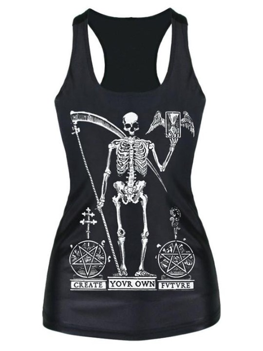 2015 Unisex 3D Digital Cartton Skull Print Slim Vest Tank T-shirt Gothic Top Clubwear