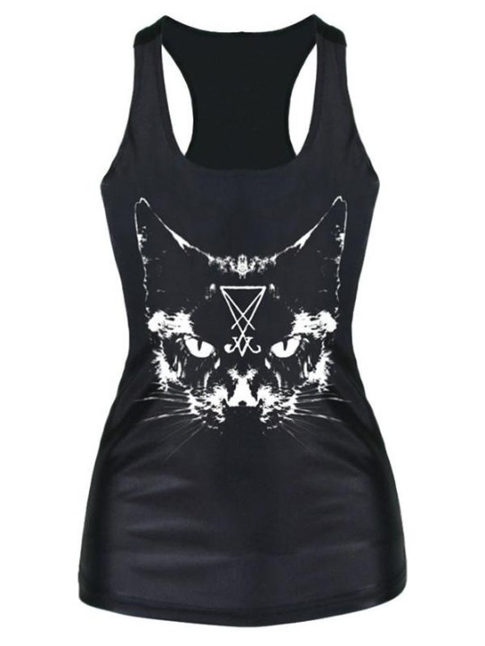 2015 Unisex 3D Digital Cartton Cat Print Slim Vest Tank -paita Gothic Top Clubwear