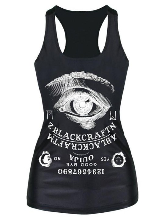 2015 Unisex 3D Digital Black Cartoon Eye Print Slim Vest Tank T-shirt Gothic Top Clubwear