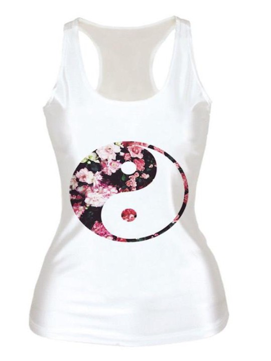 Women's Fashion Unisex 3D Digital Cartoon Funny Emoji Joke Tai Chi Diagram Print Sleeveless Slim Fashion Vest Tank T-shirt