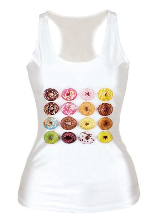 Naisten muoti Unisex 3D Digital Donuts Print Hihaton ohut muotiliivi T-paita