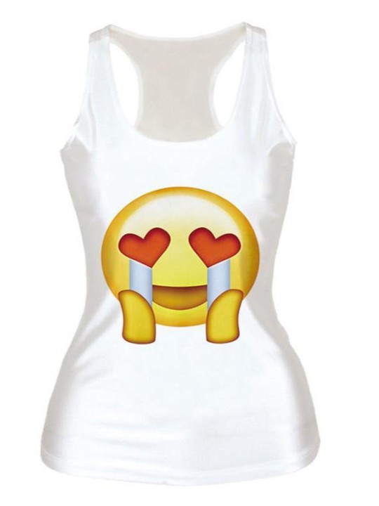 Moda mujer Unisex 3D Digital Cartoon Divertido Emoji Broma Imprimir sin mangas Slim Fashion Chaleco Tank T-shirt