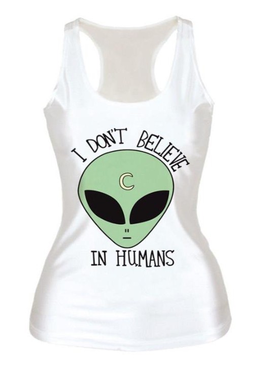 Naisten muoti Unisex 3D Digital Cartoon ET Print Hihaton ohut muotiliivi T-paita