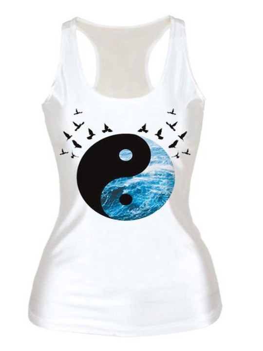 Dammodell Unisex 3D Digital tecknad tryck Ärmlös Slim Fashion Vest T-shirt