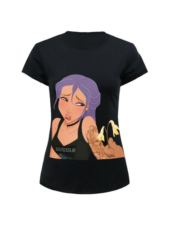 Moda feminina manga curta verão solta camiseta preta blusa top