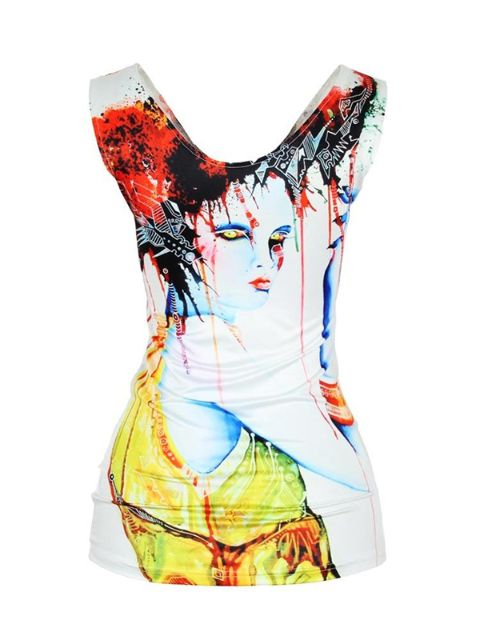 HOT Femmes Filles Aquarelle Impression Numérique Sans Manches Débardeurs Slim Tees Shirts_Trq