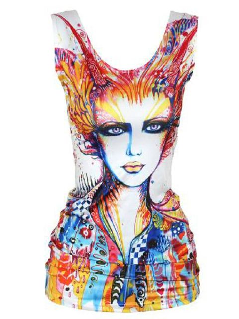 BMX0006 - Kvinders akvarel Galaxy Lady-trykte ærmeløse silke tanktoppe